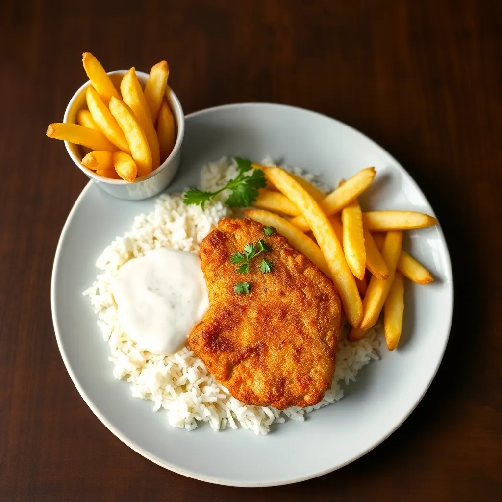 Recept - Vyprážané kuracie rezníky v jogurtovej marináde, 1/2 ryža, 1/2 hranolky, domáca tatárska omáčka