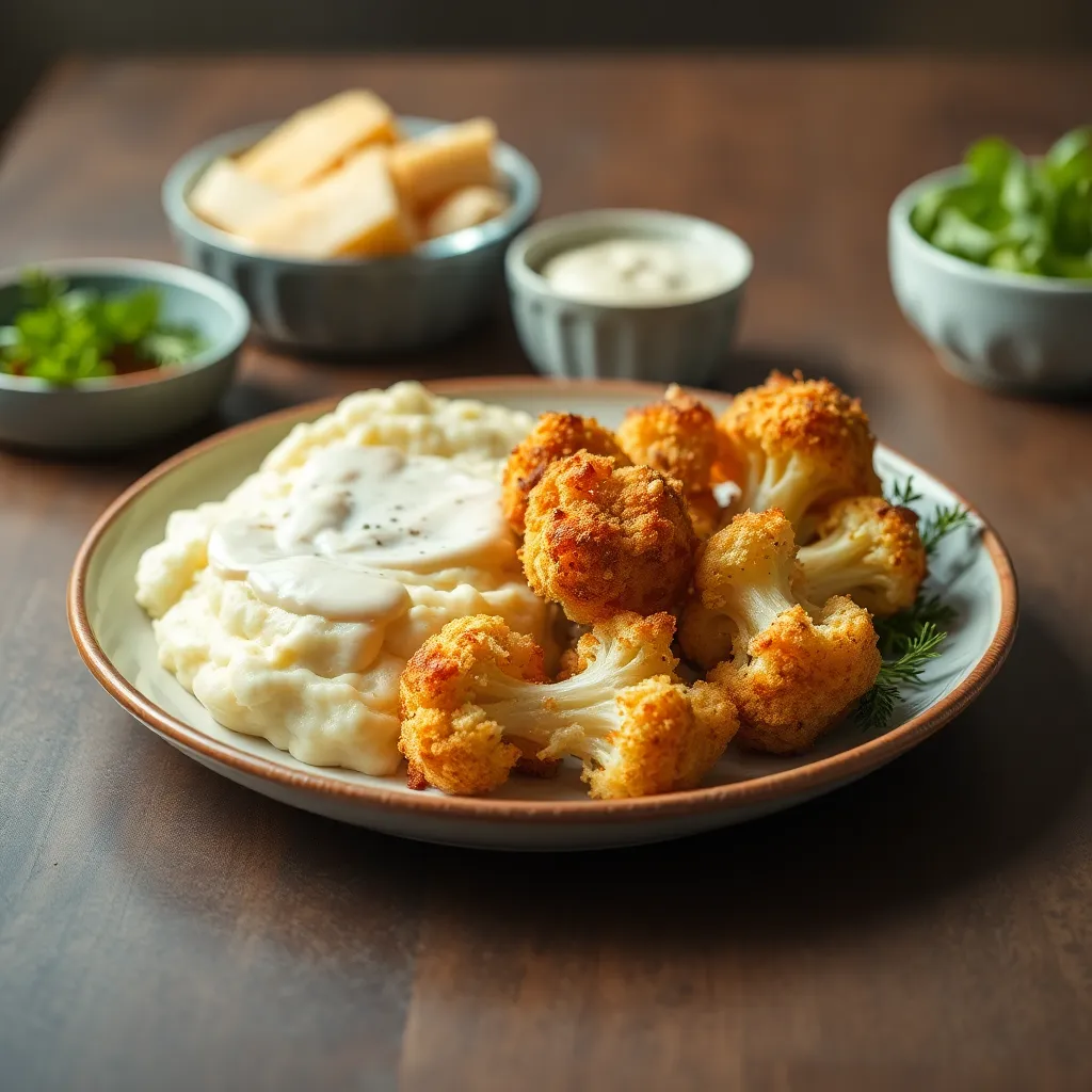 Recept - Vyprážaný baby karfiol v PANKO strúhanke, maslová zemiaková kaša, domáca T.O.