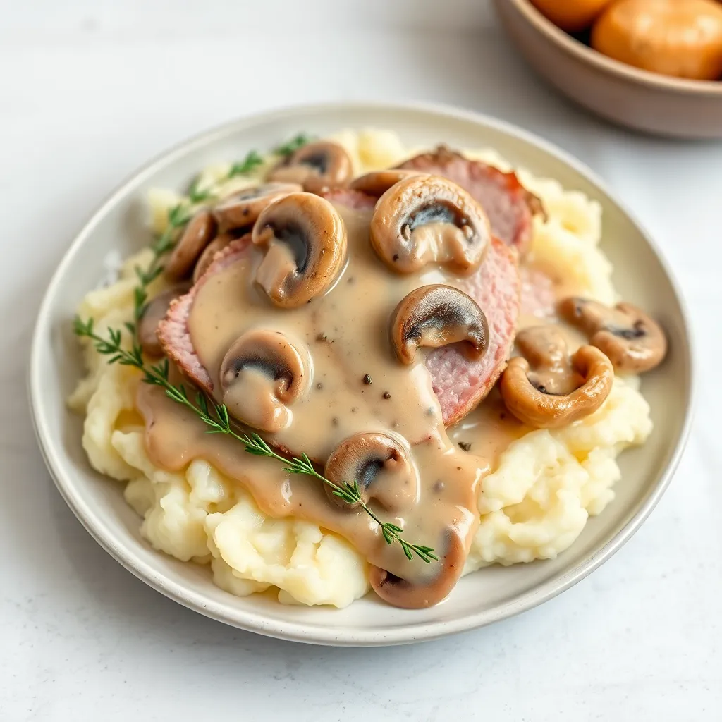 Recept - Bravčová panenka na krémovej hubovej omáčke so šťúchanými zemiakmi