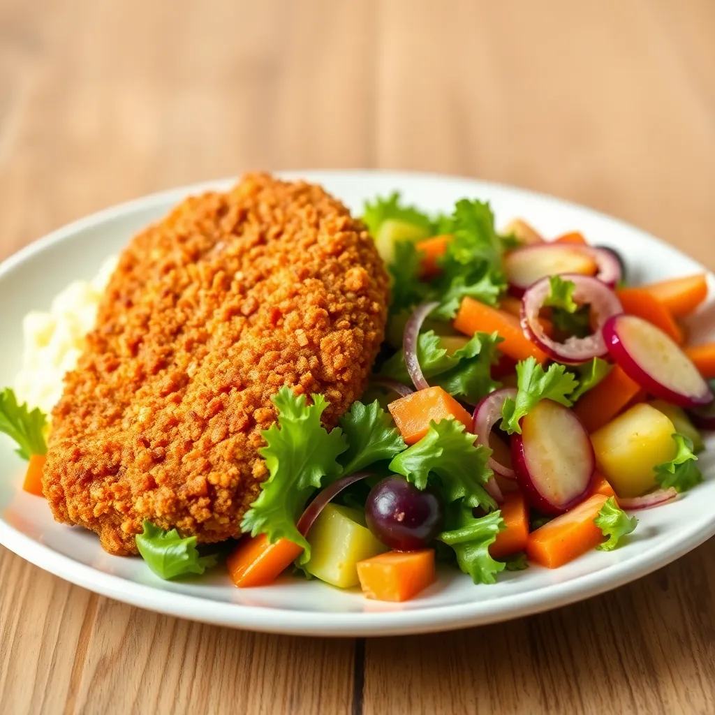 Recept - Vyprážané kuracie rezníky v Panko strúhanke so zemiakovou kašou, mrkvovo jablkový šalát
