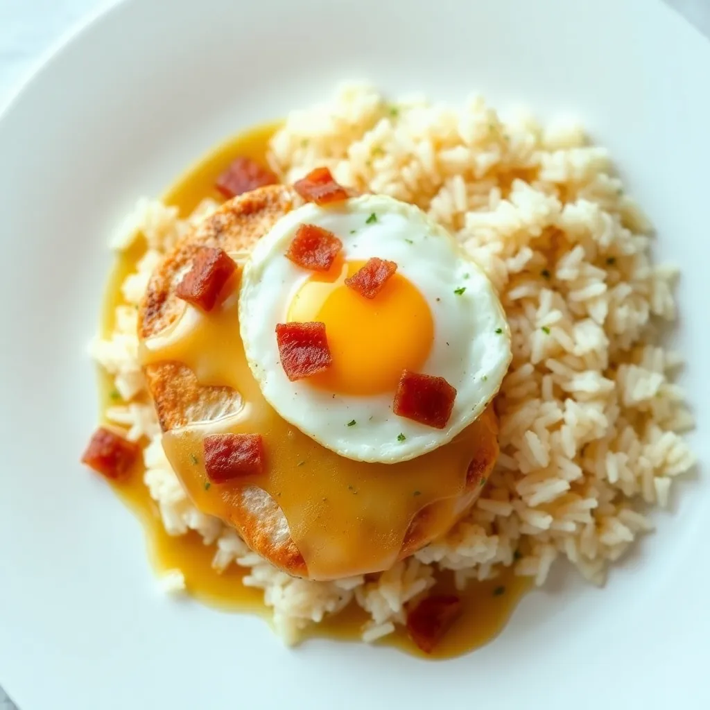 Recept - Prekladané kuracie medailónky so zapečeným cheddarom, volským okom a slaninkou na prírodnej omáčke, podávané s jazmínovou ryžou