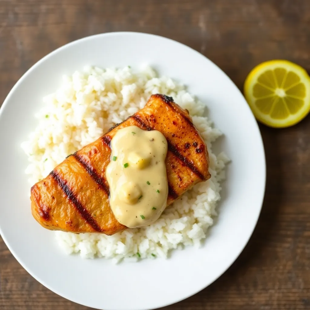 Recept - Marinované kuracie prsia s grilovaným čerstvým ananásom, syrová omáčka s jazmínovou ryžou