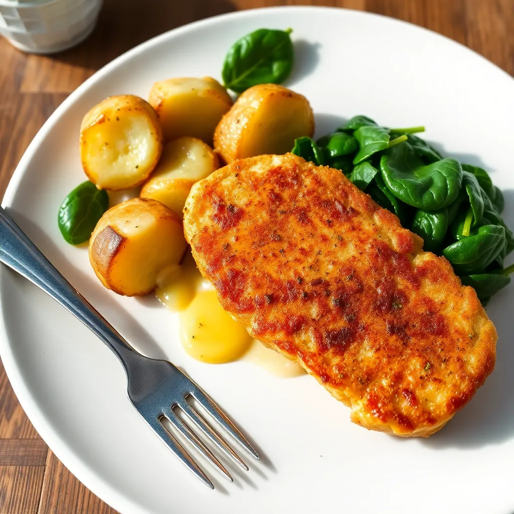 Recept - Holandský rezeň plnený chedarom, smotanové baby zemiaky s baby špenátom (1,3,7) 130g/150g