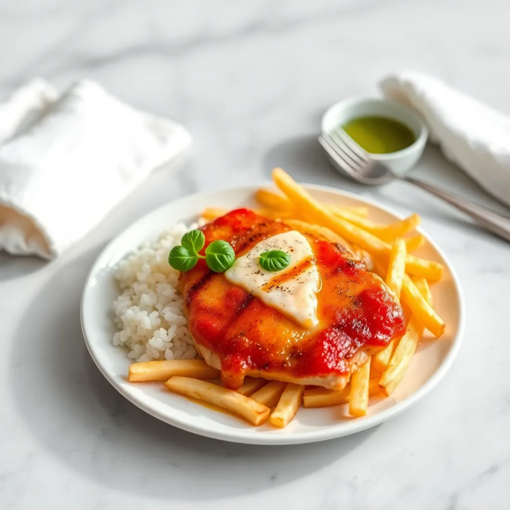 Recept - Kurací plátok Caprese, ½ ryža ½ hranolky (7) 130g/150g