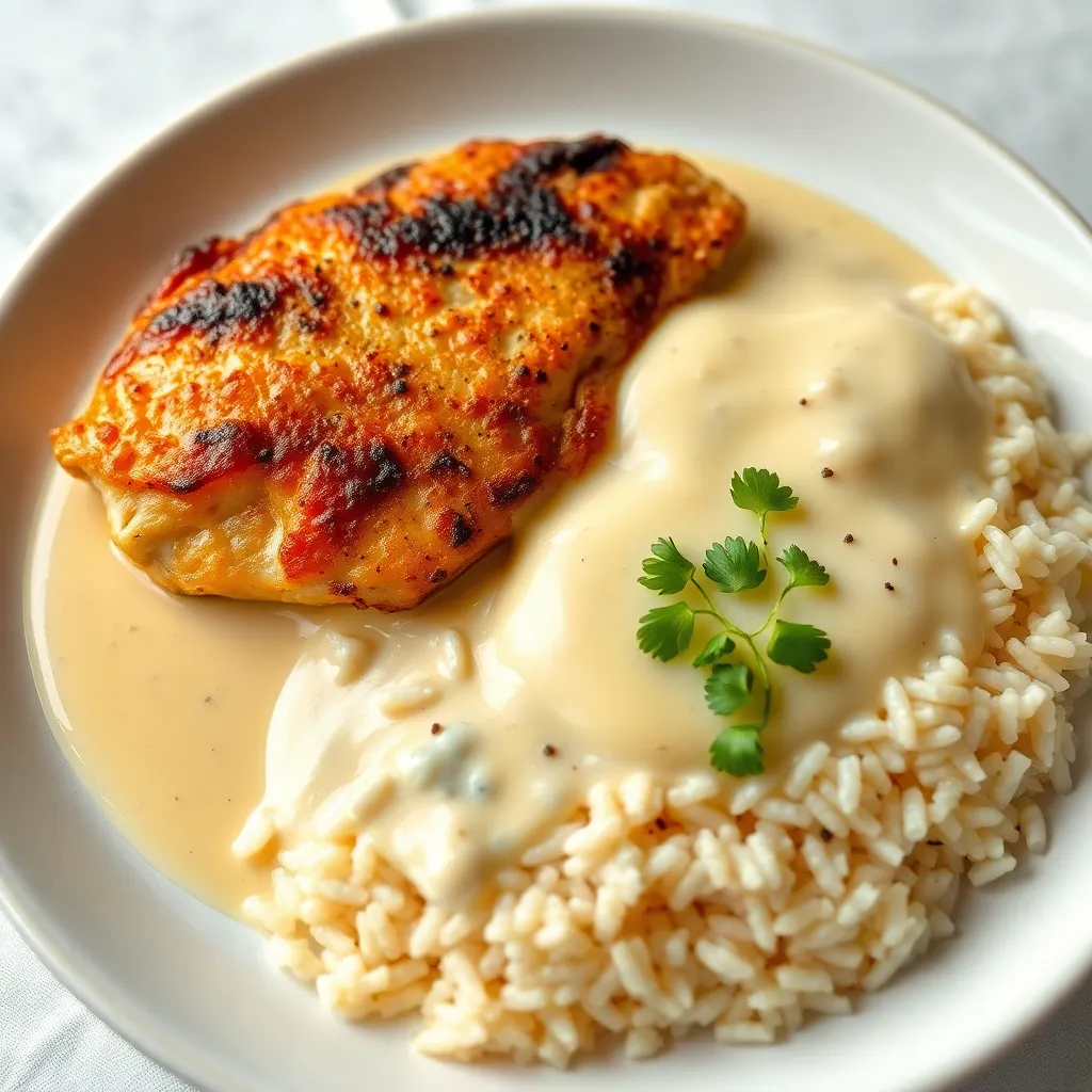 Recept - Kurací steak na syrovej omáčke s ryžou