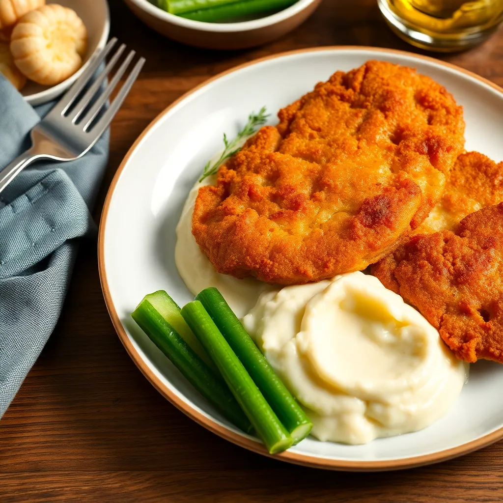 Recept - Vyprážaný kurací rezeň, zemiaková kaša, kyslá uhorka