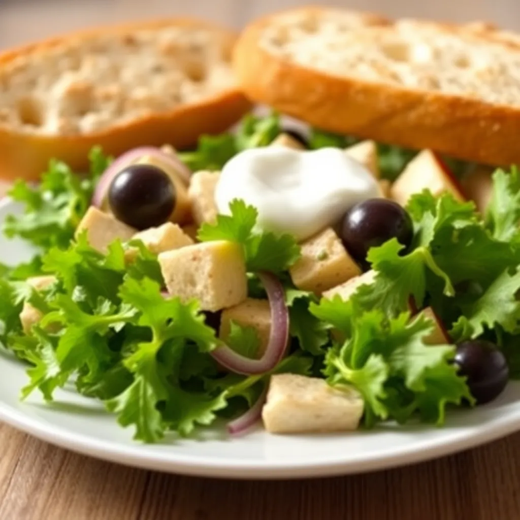 Recept - Grécky šalát, s jogurtovým dresingom a olivovou bagetou (1,3,7) 350g