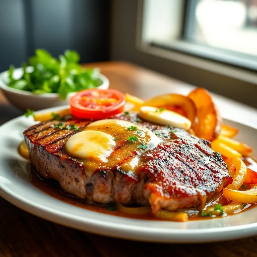 Recept - Kurací steak na syrovej omáčke s ryžou a hranolkami