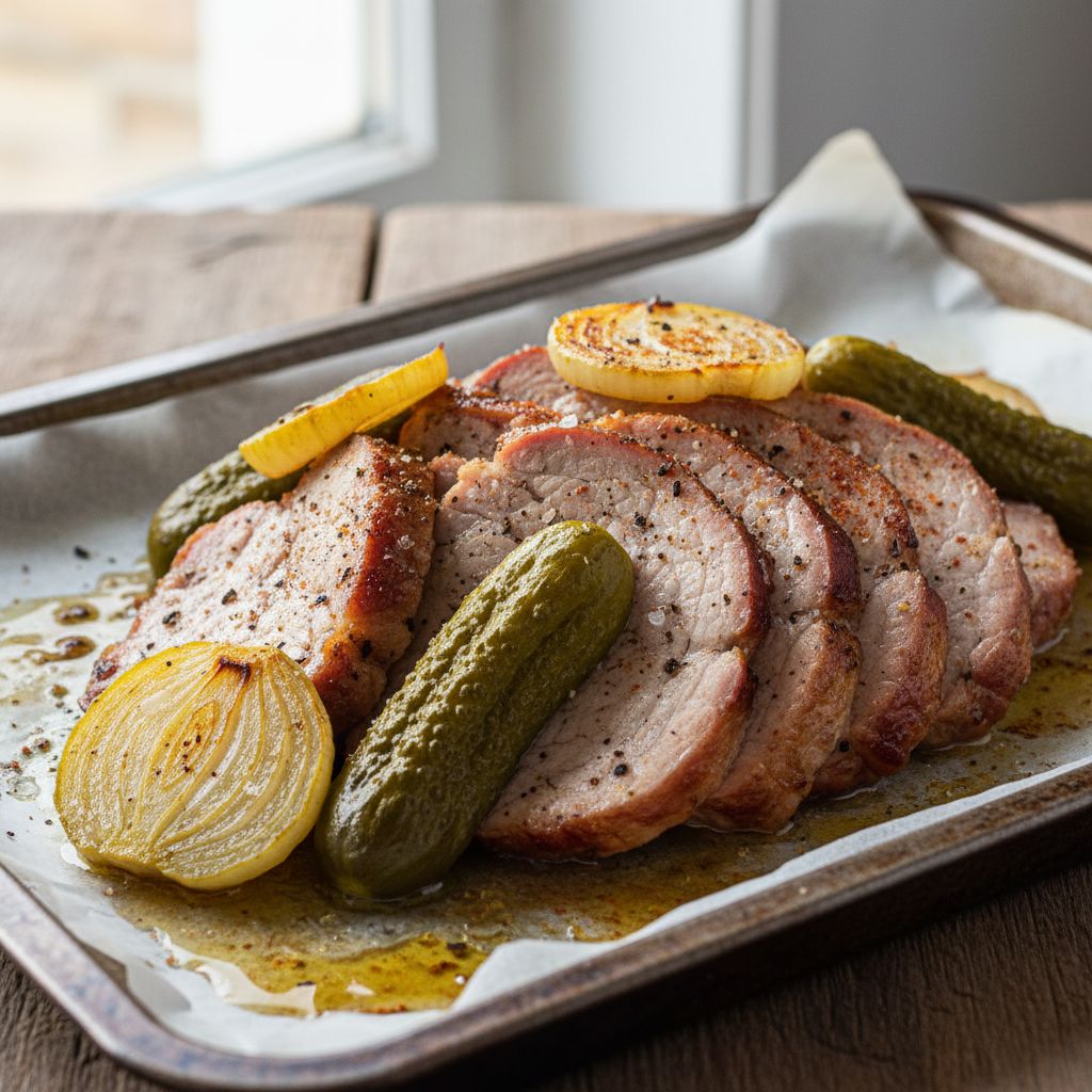 Recept - Bravčová živánska na plechu s kyslou uhorkou