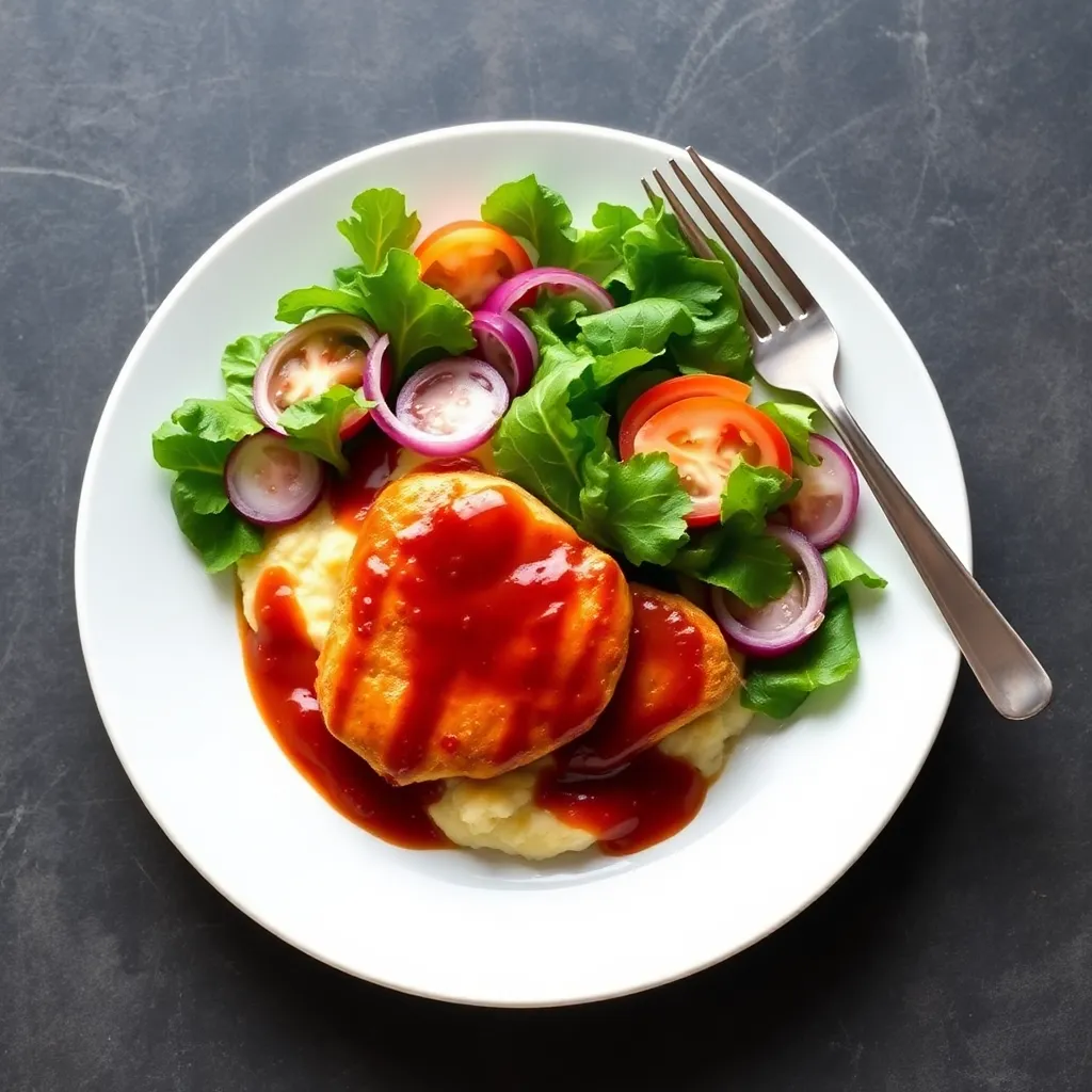 Recept - Kuracie medailónky v BBQ, zemiaková kaša, rajčinovo - cibuľový šalátik