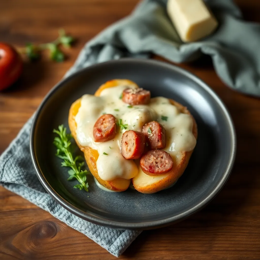 Recept - Francúzske zemiaky s klobáskou a špekačkou, zapečené so smotanou a syrom