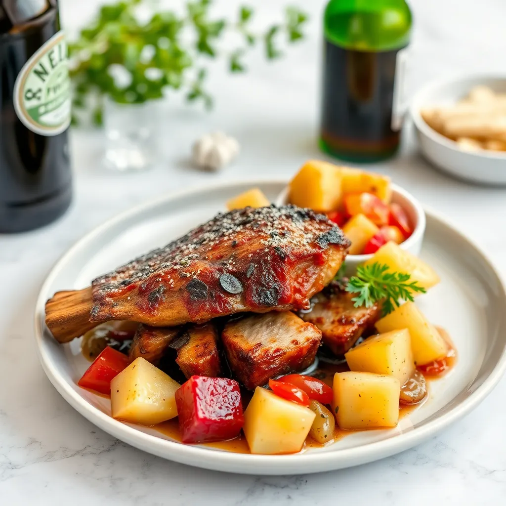 Recept - Pečené br. rebrá marinované v čiernom pive podávané s baby zemiačikmi a domácou čalamádou