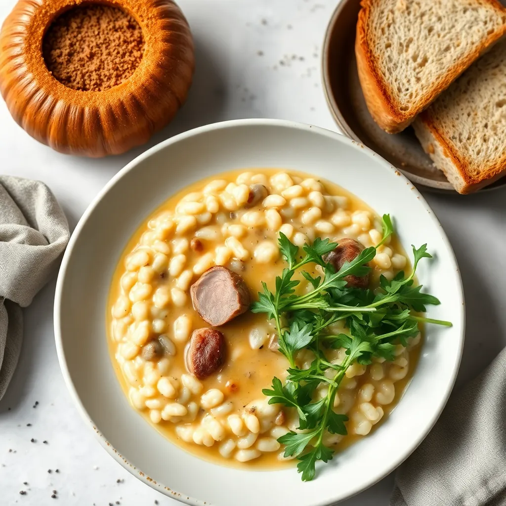 Recept - Krémové dubákové arborio rizoto dekorované rukolou s pečenou krkovičkou a parmezánom