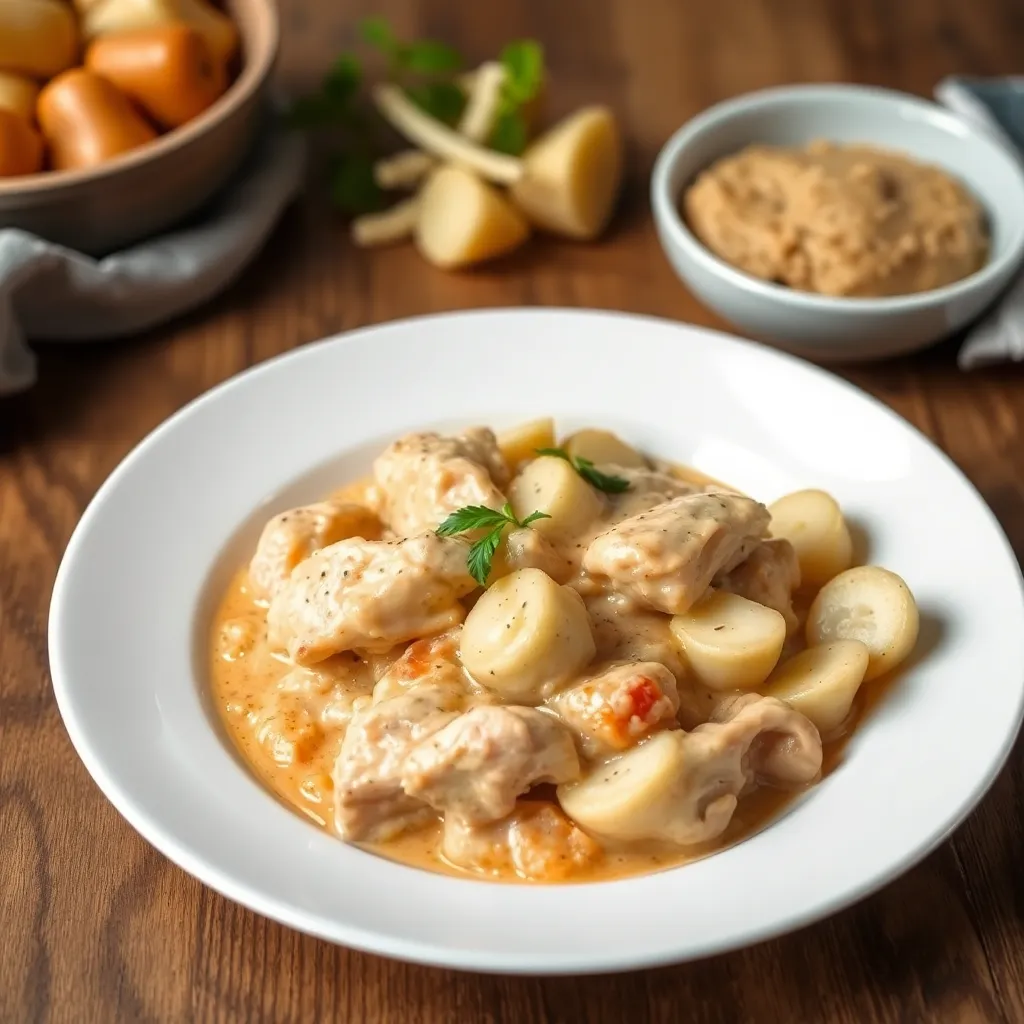 Recept - Paprikáš na smotane pripravený z kuracích štvrtí s domácimi haluškami