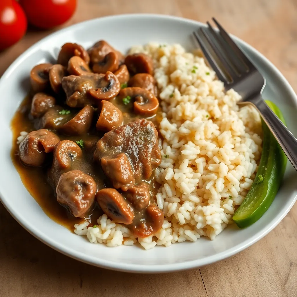 Recept - Hovädzie plátky na hubách, slovenská ryža, kyslá uhorka