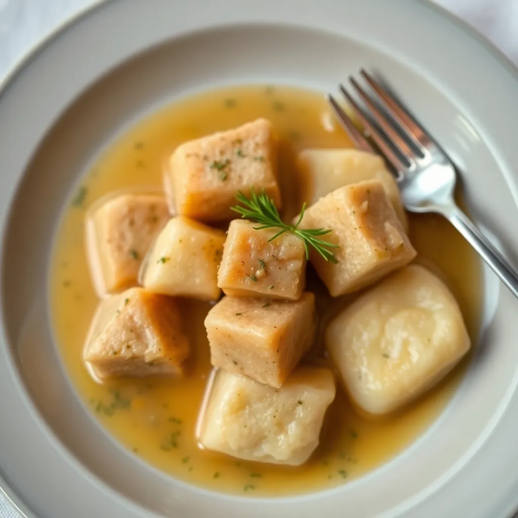 Recept - Bravčové kocky v kôprovej omáčke s knedľou