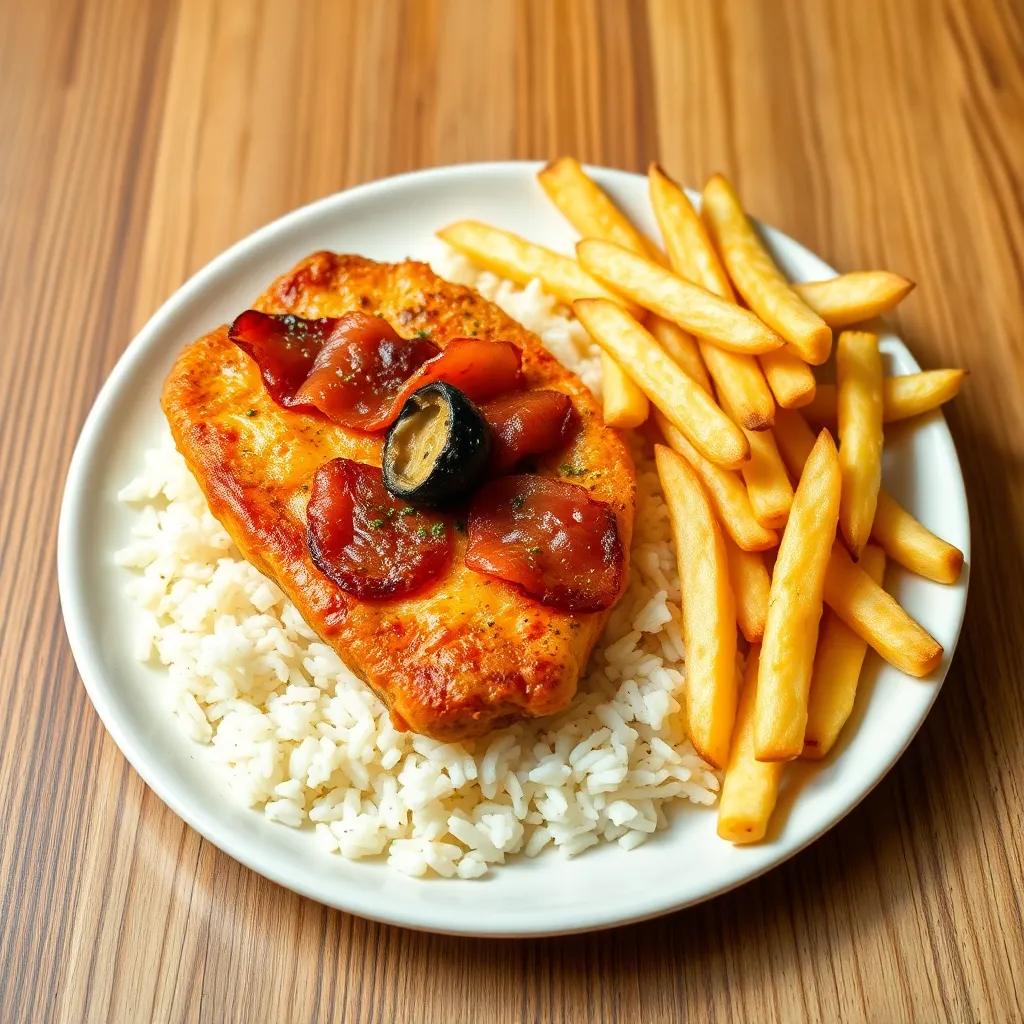 Recept - Kur ací plátok so slaninkou a enčianom, ½ ryža, ½ hranolky