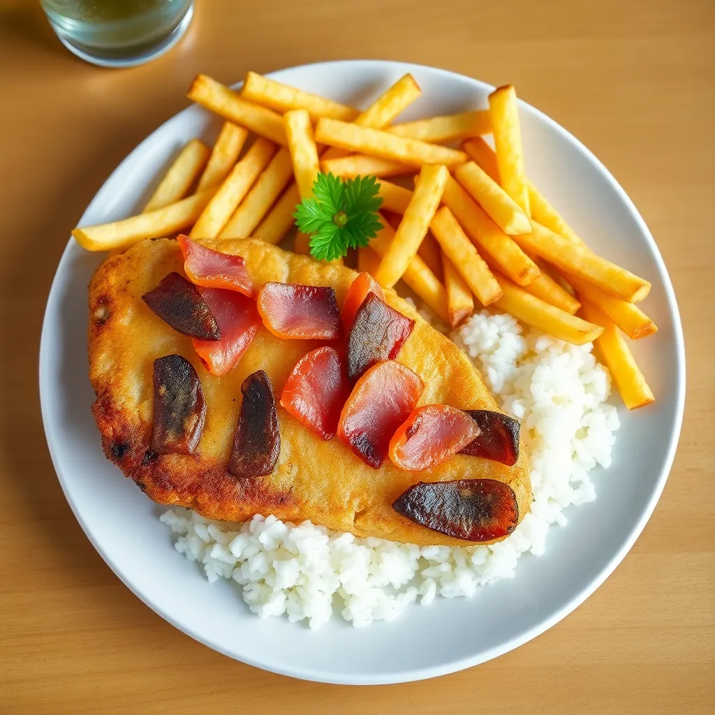 Recept - Kurací plátok so slaninkou a ančovičkami s ryžou a hranolkami