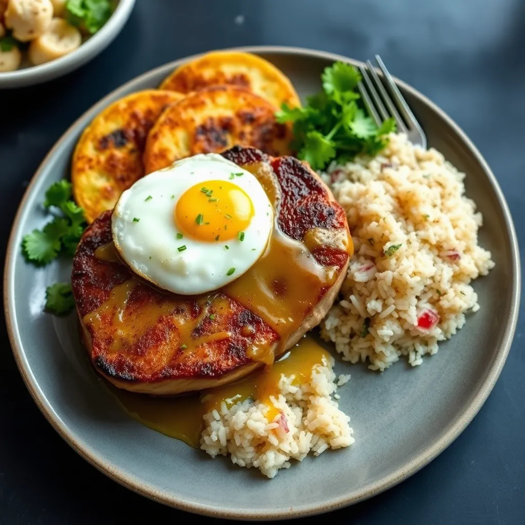 Recept - Bojnická pochúťka z marinovaného br. kare, volské oko, syr s domácimi zemiakovým plackami a jazmínovou ryžou, šalát