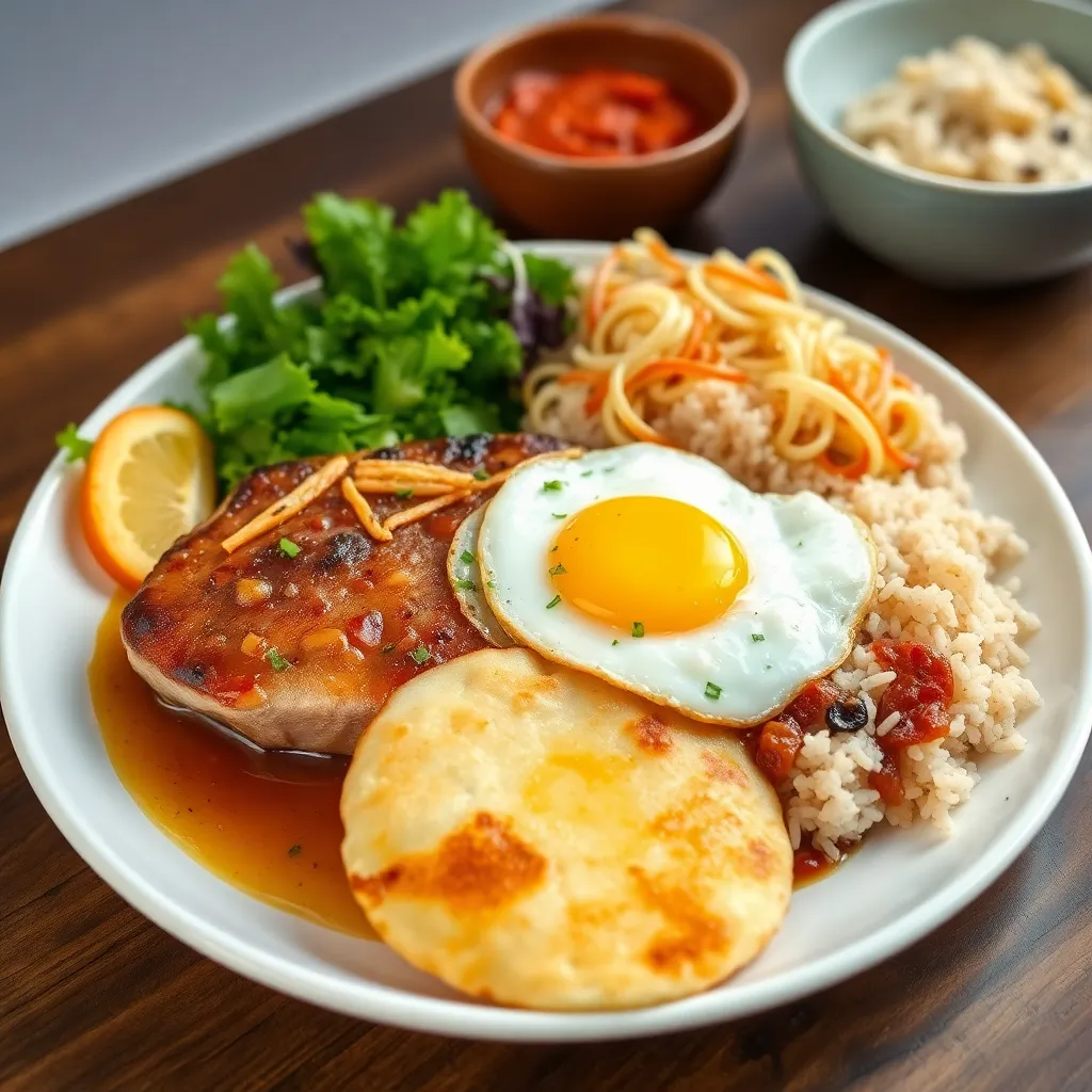 Recept - Bojnická pochúťka z marinovaného br. kare, volské oko, syr s domácimi zemiakovými plackami a jazmínovou ryžou, šalát