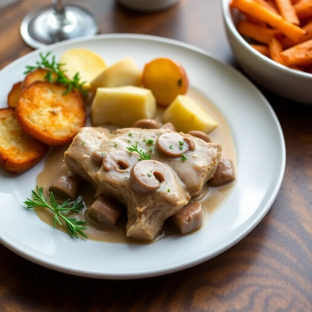 Recept - Bravčové karé na šampiňónovej omáčke s opekanými zemiakmi