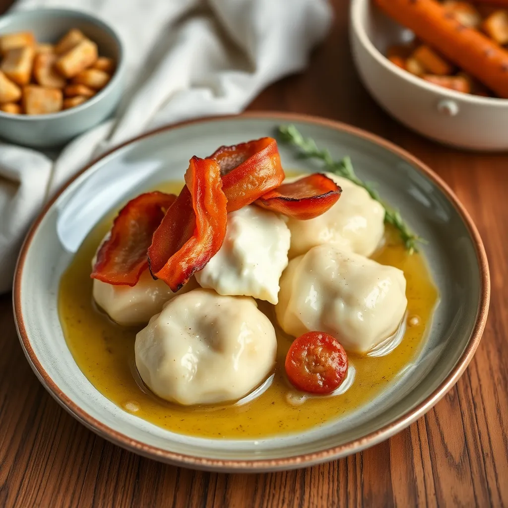 Recept - Pečené bryndzové halušky s chrumkavou slaninkou a klobáskou