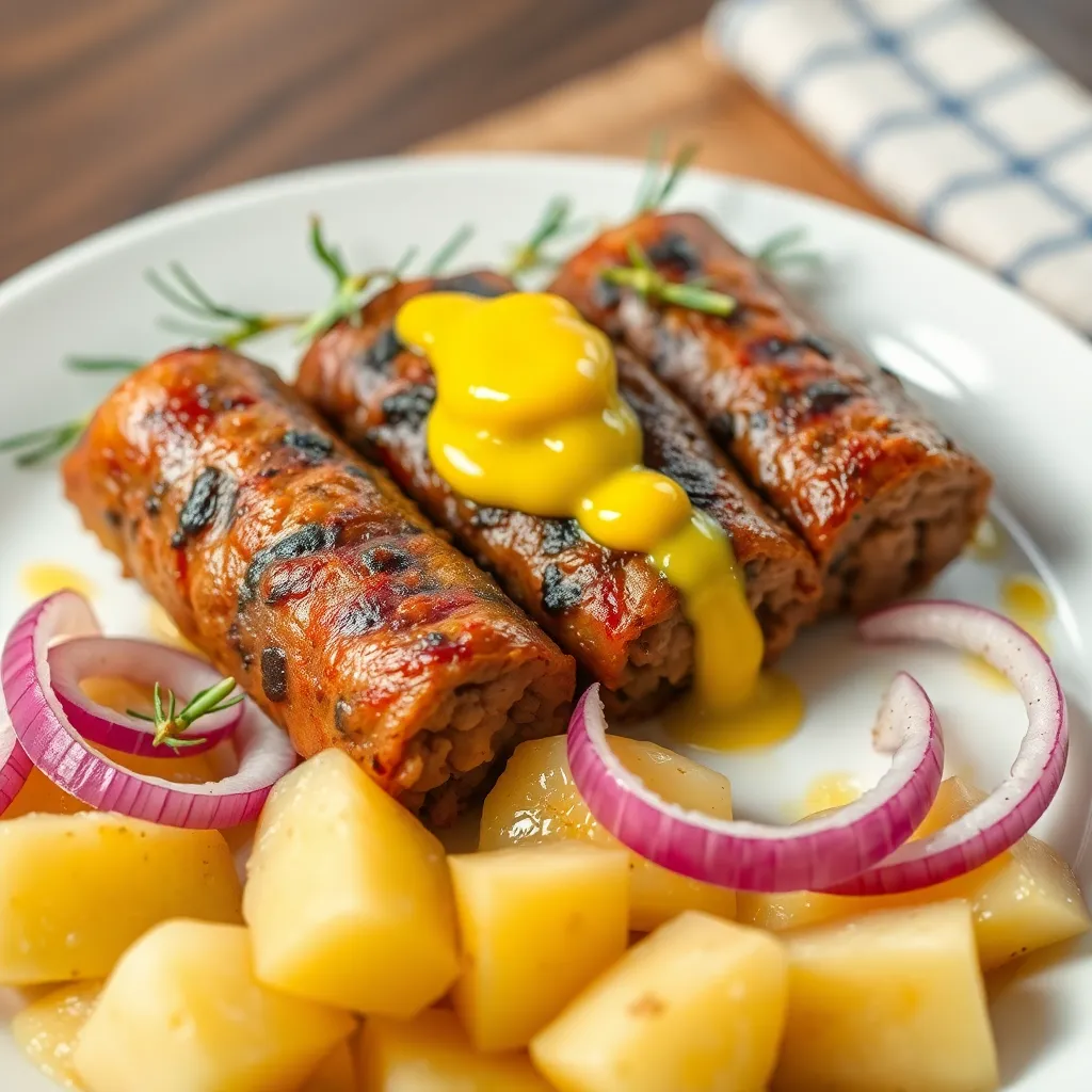 Recept - Čevapčiči s varenými zemiakmi, červenou cibuľkou a horčicou