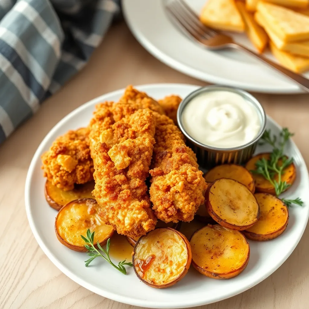 KFC kuracie chrumkavé stripsy s opekanými zemiakovými dukátikmi a domácim Valhalla dresingom
