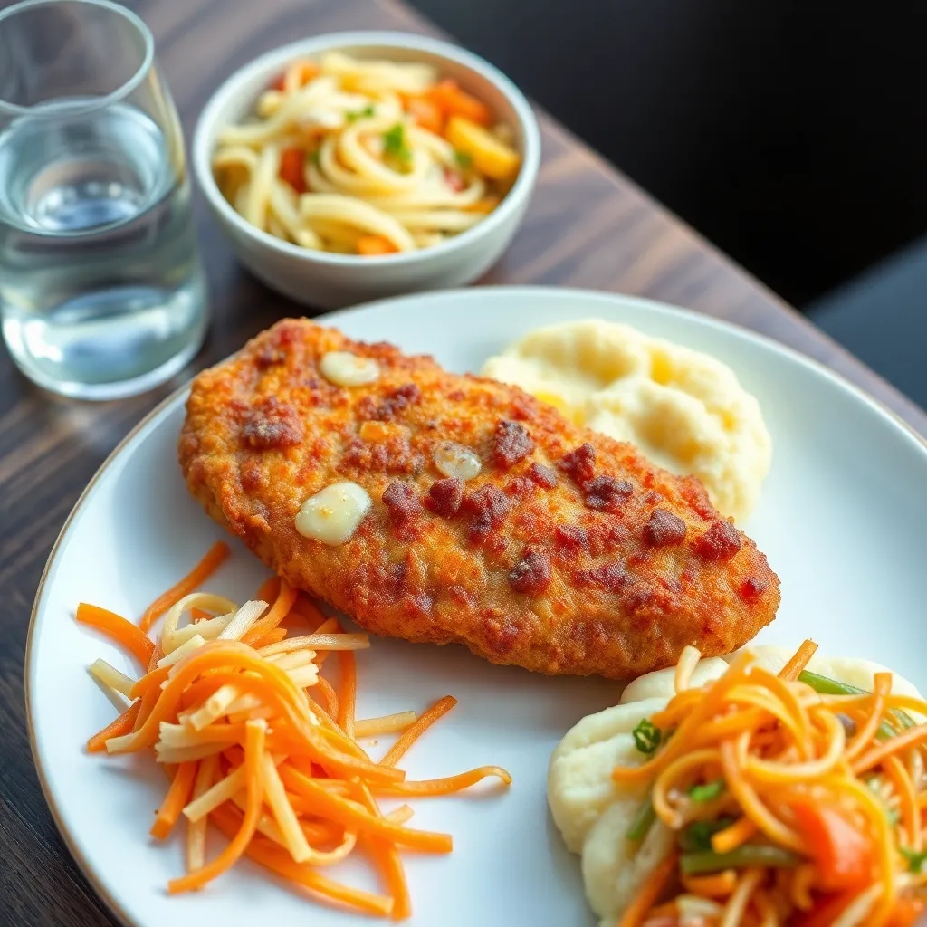 Recept - Kurací rezeň XXL v šunkovo syrovom cestíčku so zemiakovou kašou s maslom a kapustovo mrkvový šalát v sladkokyslom náleve