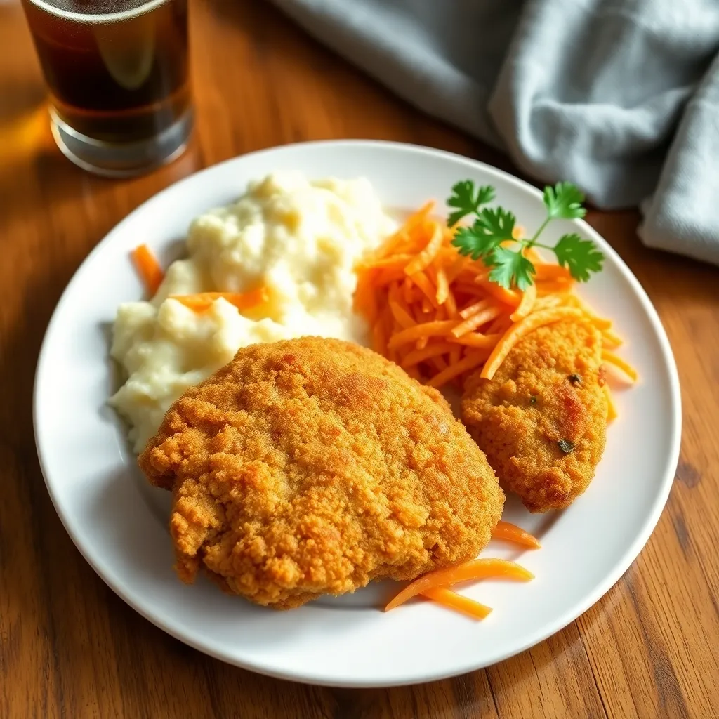 Recept - Kuracie rezníky v pivnom cestíčku so zemiak. kašou a šalátom z mrkvy a ananásu
