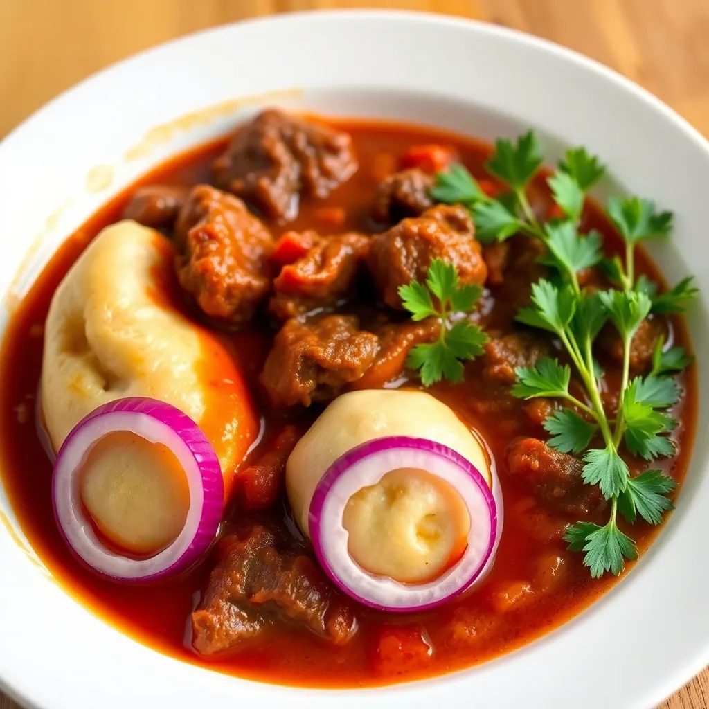 Recept - Maďarský guláš z br mäska, domáca karlovarská knedľa, červená cibuľka