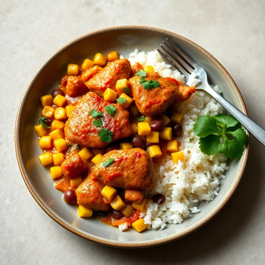 Mexické soté (kuracie mäso, kukurica, fazuľa) s jazmínovou ryžou