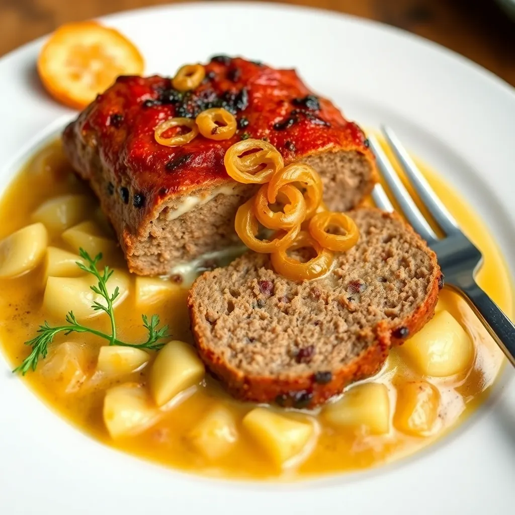 Recept - Pečená bavorská sekaná plnená syrom na zemiakovom prívarku posypaná viedenskou cibuľkou