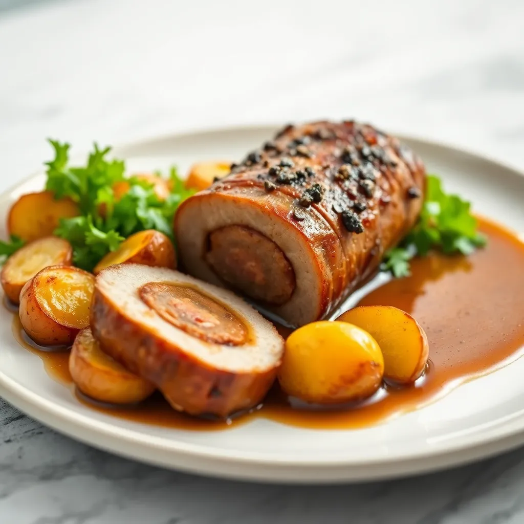 Recept - Plnená bravčová panenka v demi-glace omáčke s pečenými zemiačikmi