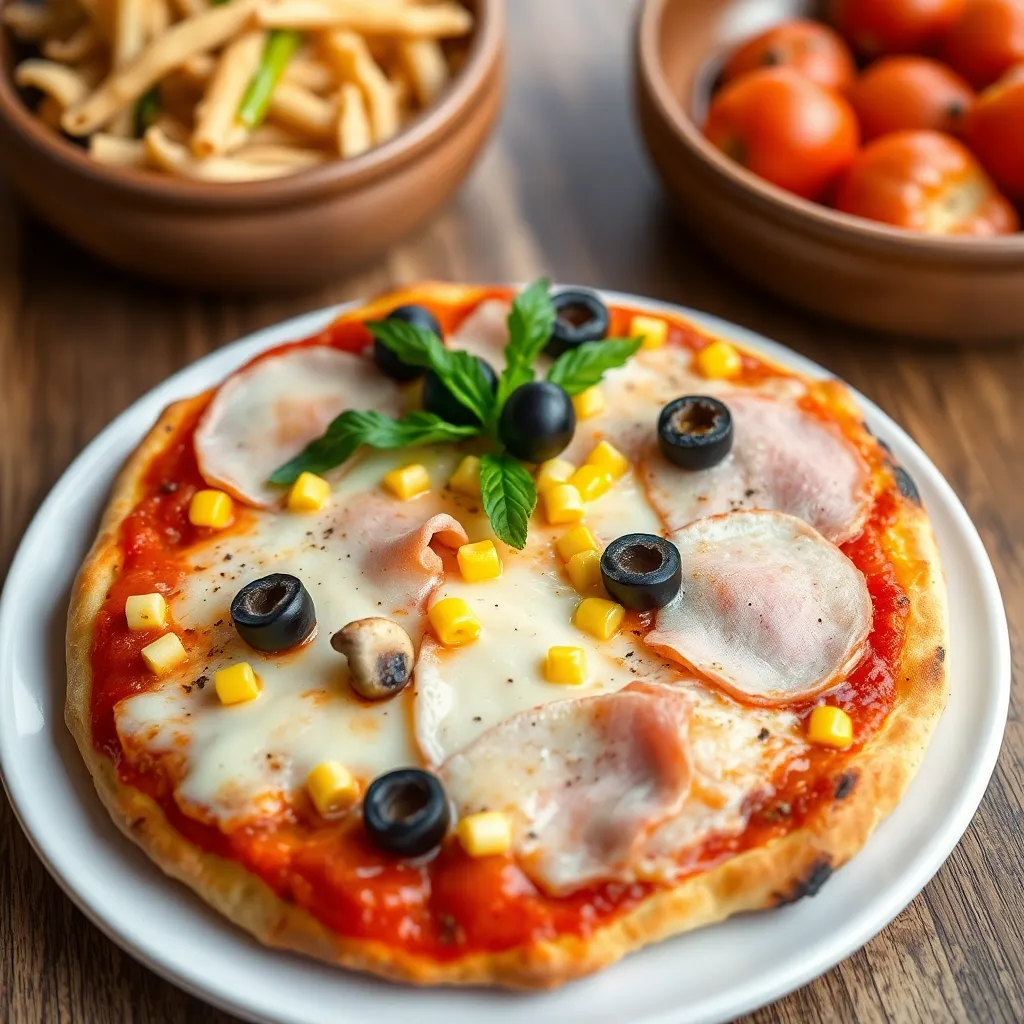 Pizza "K pivku" (tomato, syr, šunka, kukurica, šampiňóny, olivy)
