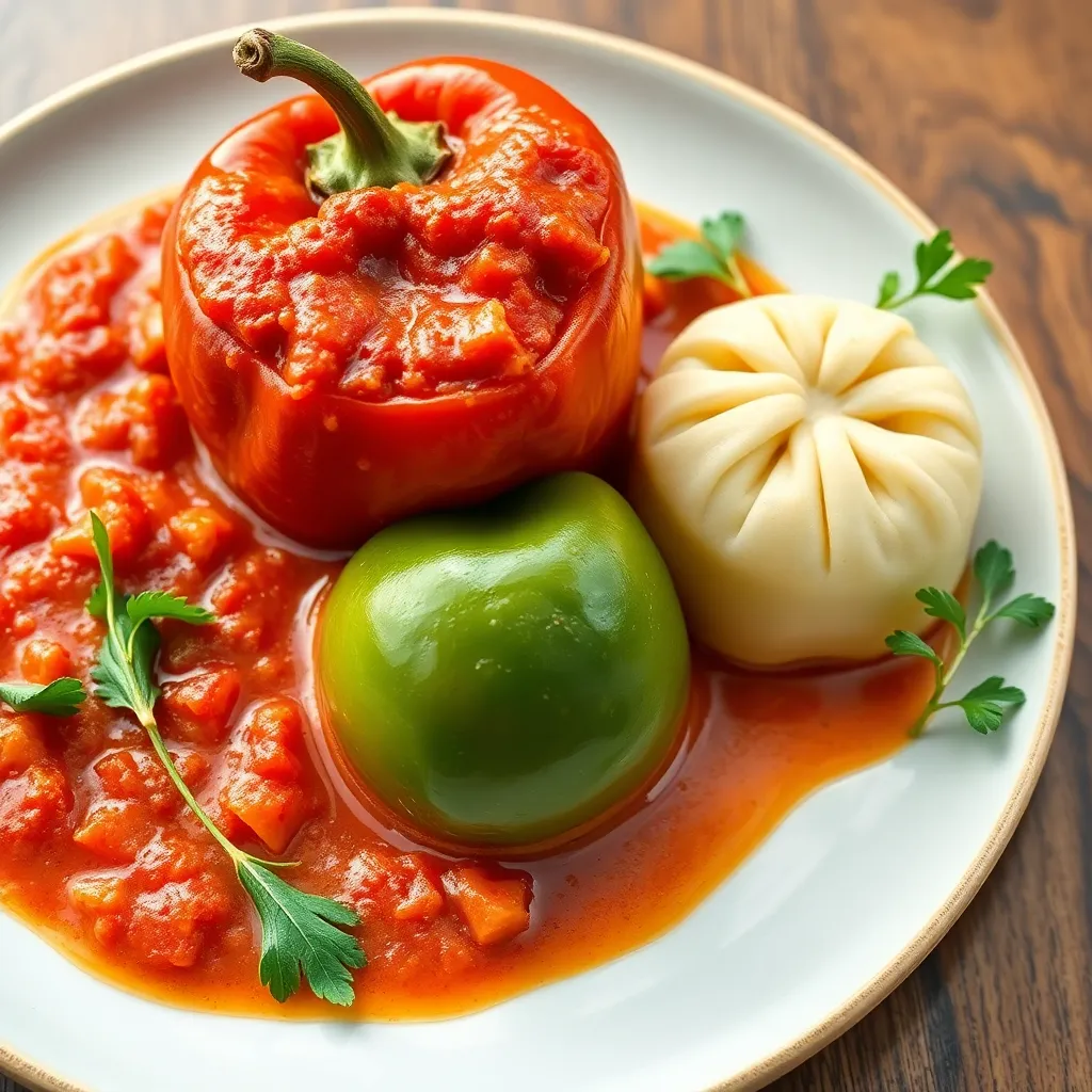 Recept - Plnená paprika na domácej rajčinovej omáčke podávaná domácou parenou knedľou