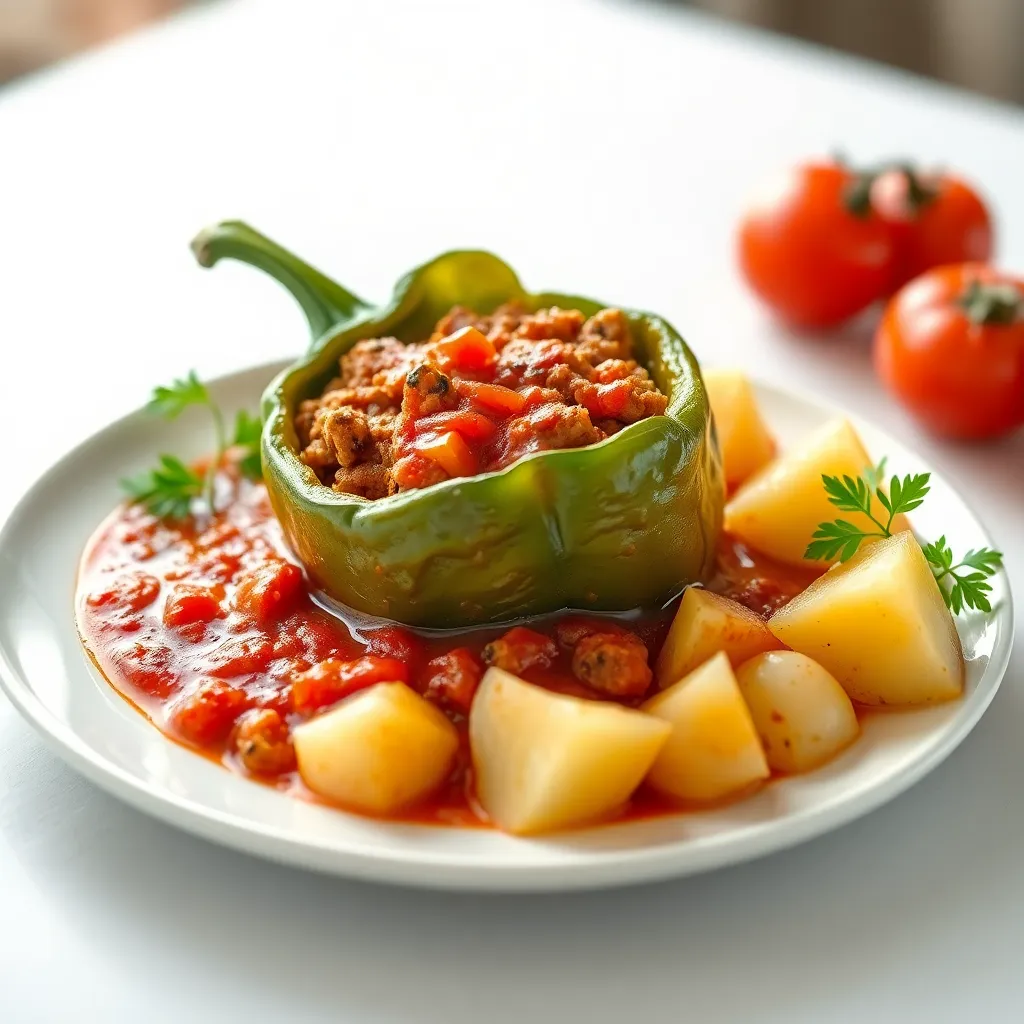 Recept - Plnená paprika na domácej rajčinovej omáčke s varenými zemiakmi