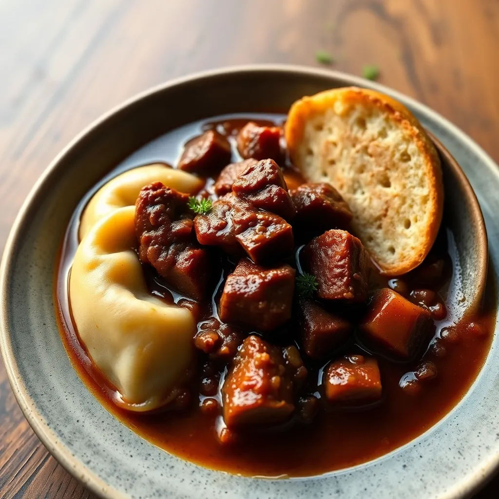 Recept - Poľovnícky silný guláš z dvoch druhov mäsa (bravčové, divina) podávaný s domácou karlovarskou knedľou