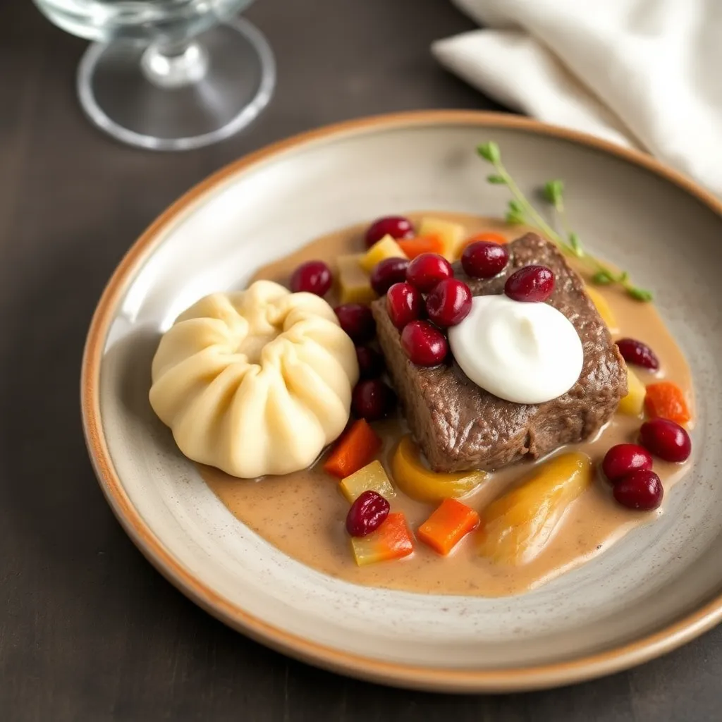 Recept - Sviečková na smotane (orech zo stehna) s brusnicami a domácou šľahačkou, domáca parená knedľa