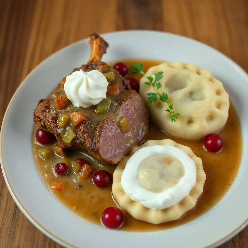 Recept - Sviečková na smotane (orech zo stehna) s brusnicami a šľahačkou, domáca knedľa