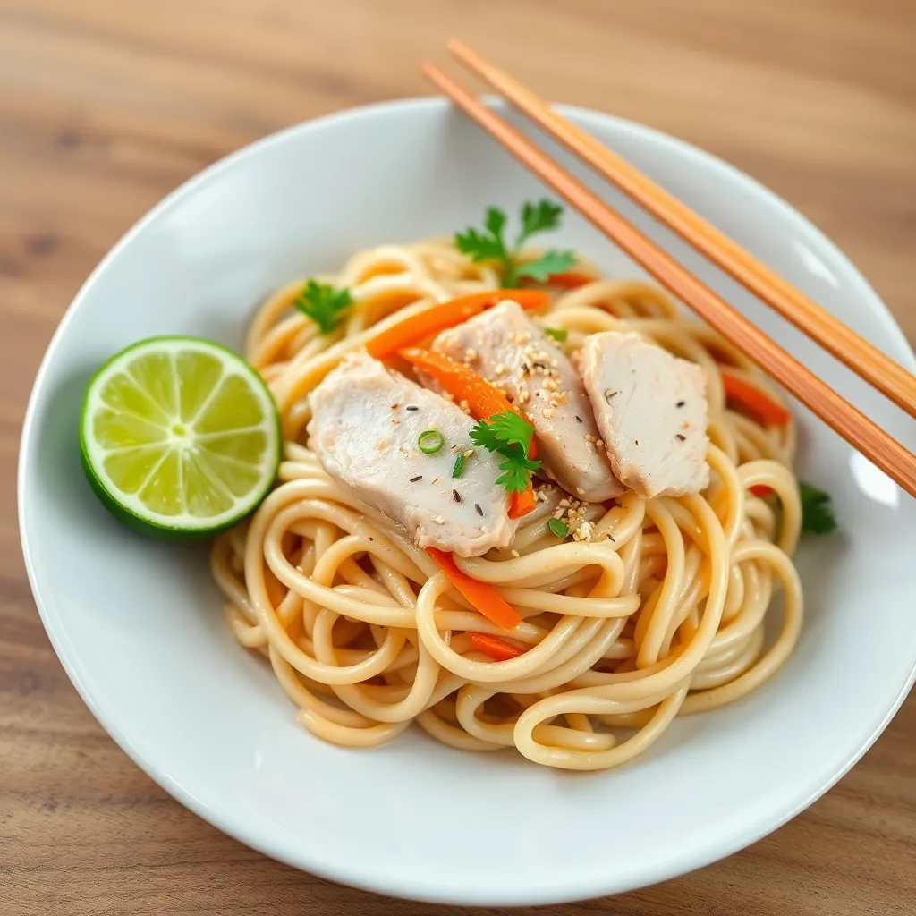 Recept - Udon rezance s kuracími prsiami, limetkou, sladkou mrkvičkou a sezamom