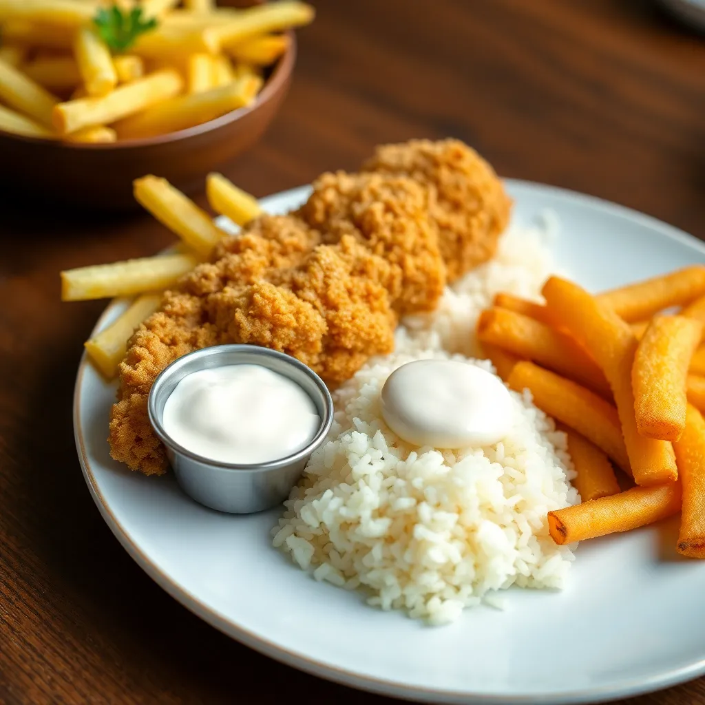 Recept - Vyprážané kuracie rezníky obaľované v Panko strúhanke, podávané s ½ jazmínovou ryžou a ½ hranolkami, domáca T.