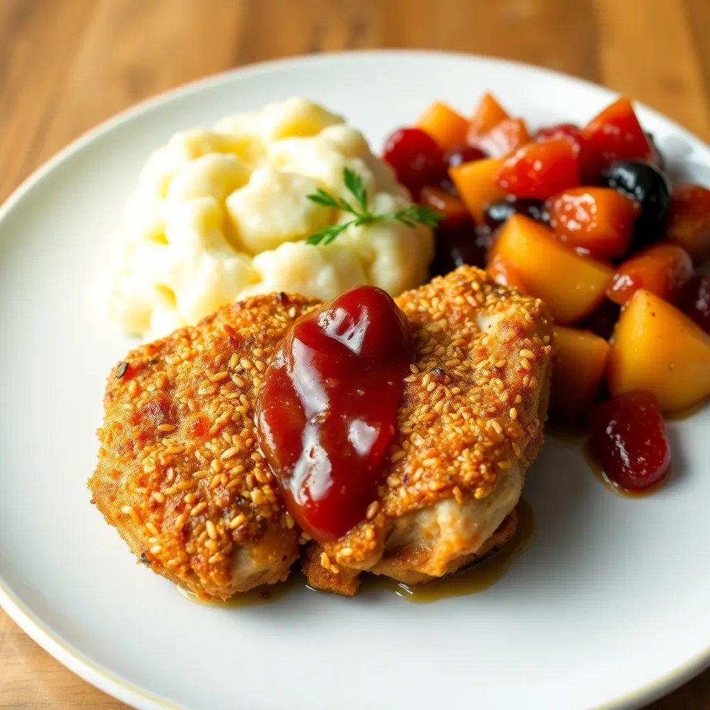 Recept - Vyprážané vykostené kur. stehná v sezame, zemiaková kaša, miešaný kompót