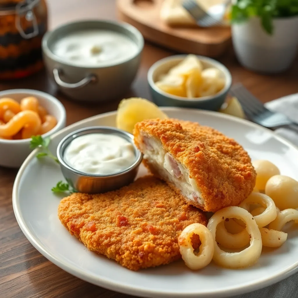 Recept - Vyprážaný syr plnený Pražskou šunkou s varenými zemiačikmi, domácou T.O.