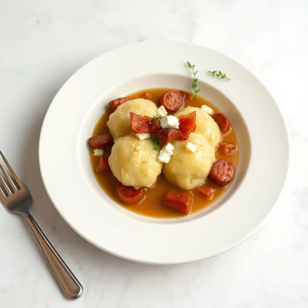 Recept - Žandárske bryndzové halušky s májovou bryndzou, slaninkou, klobáskou a lahôdkovou cibuľkou