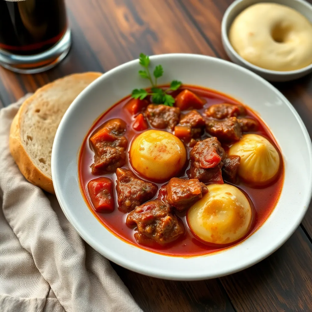 Recept - Domáci hovädzí guláš na čiernom pive s parenou knedľou
