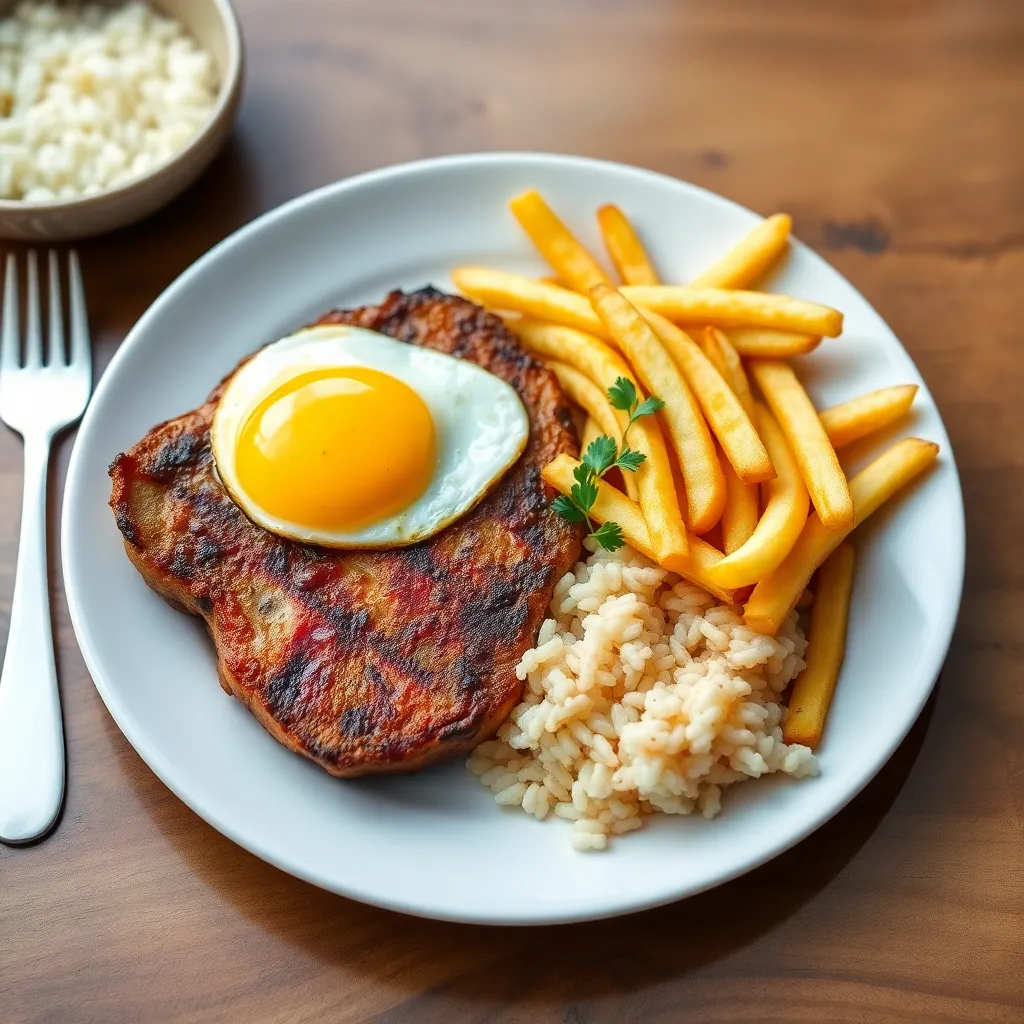 Recept - Karé na grile s volským okom, pol ryže a pol hranoliek