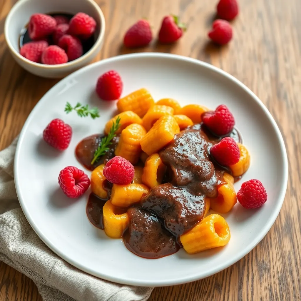 Recept - Ňoky na sladko s čokoládovým pudingom a malinami