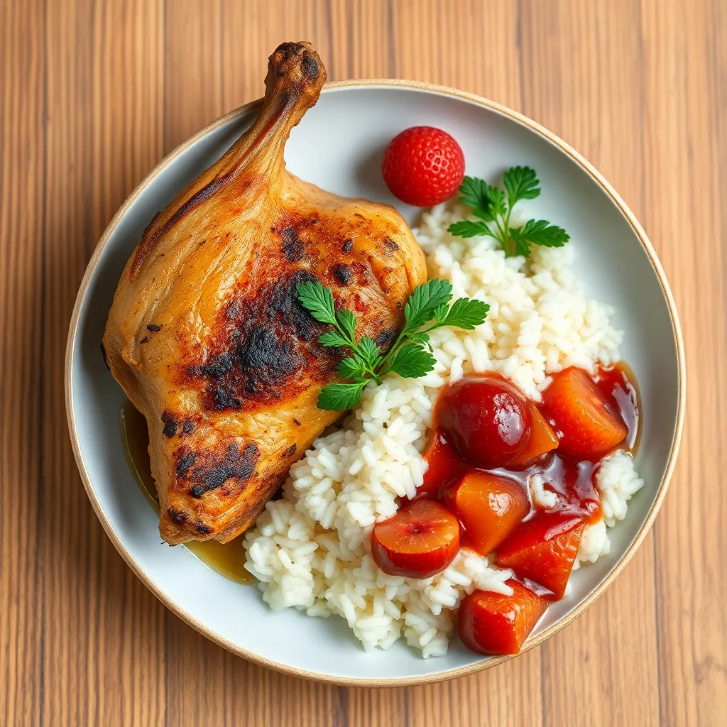 Recept - Pečené kuracie stehno s ryžou a kompótom