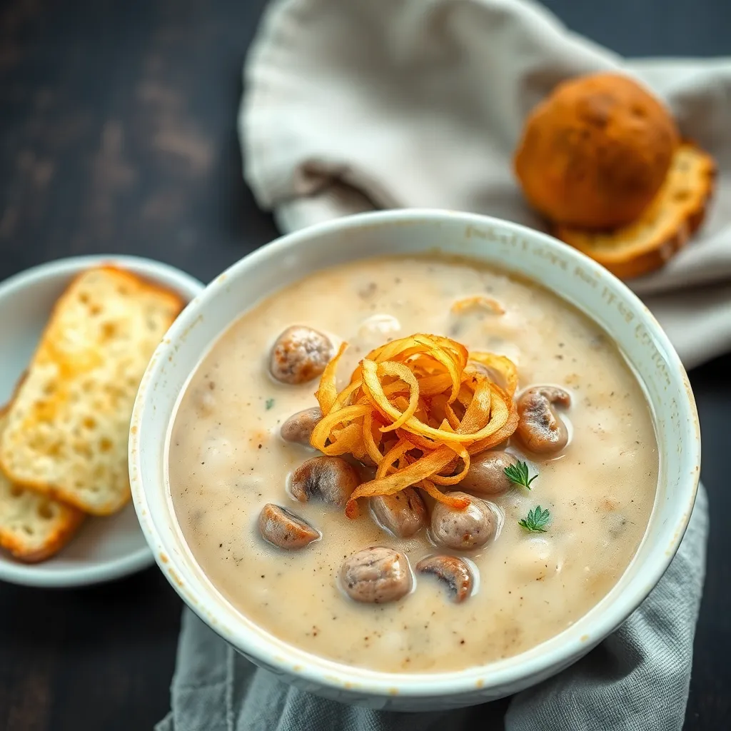 Recept - Šampiňónový krém s chrumkavou cibuľkou